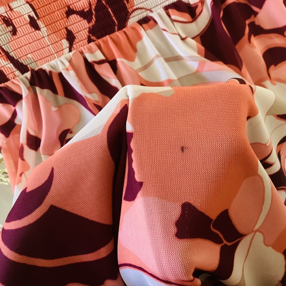 Tiered Midi Dress S Wine Burgund Multi print long sleeve boho peasant cottage - Picture 9 of 15